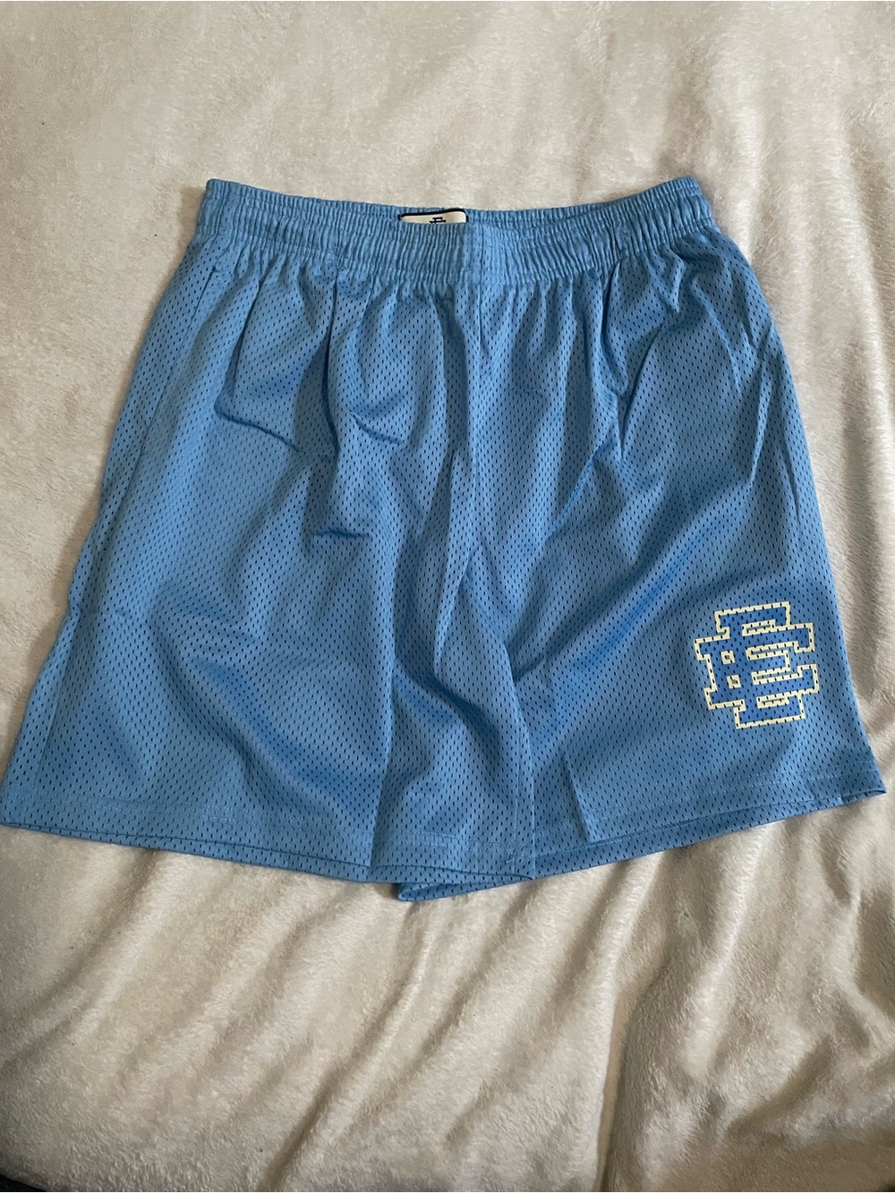 Eric Emanuel Light Blue Mesh Athletic Shorts with Logo